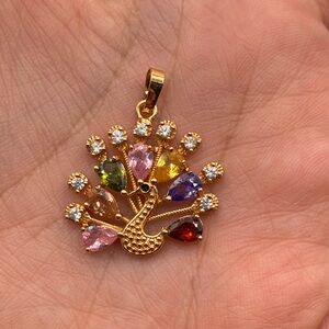 Vintage Multicolor Birthstone Gold Tone Peacock Pendant Jewelry Collectible